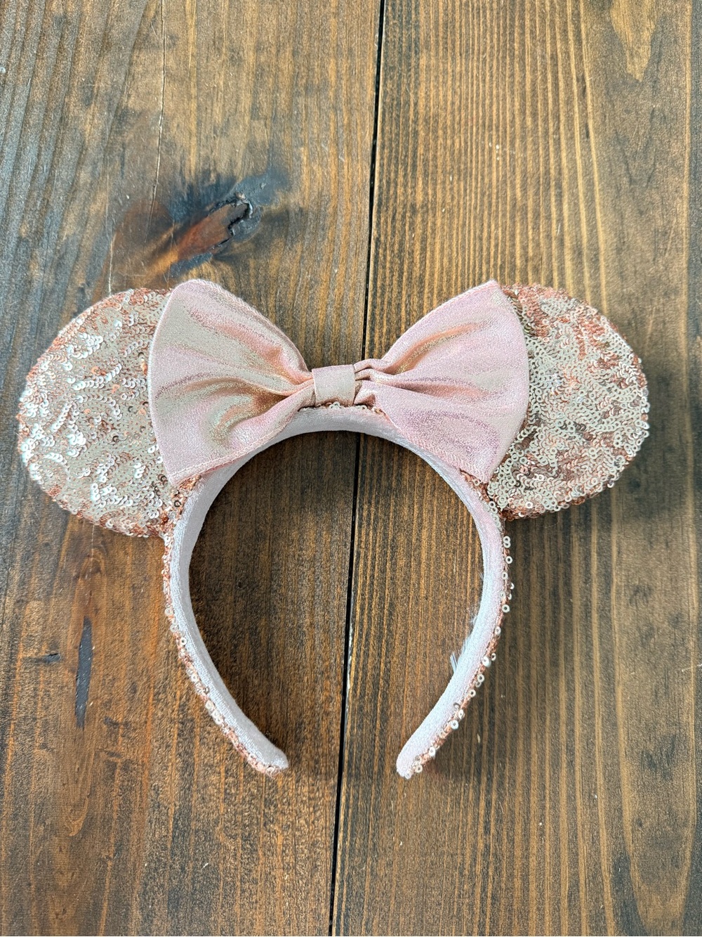 Disney Rose Gold Sequin Minnie Ear Headband with Bow